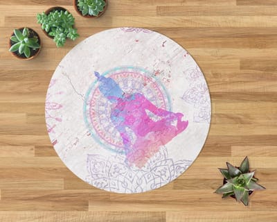 Coloray Vloerbeschermer - Boeddha vergezeld van een mandala Stoel Mat - 100x100 cm - Veelkleurig Vloerbeschermer Harde Vloer - Motif Vloerbeschermer - Mótif Vloerbeschermer - Ronde Mat - Kosmos Thema
