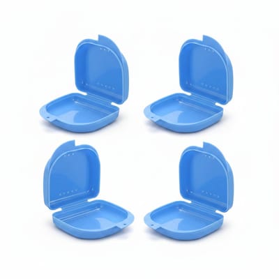 4 Stuks - Beugelbakje - Gebitsbakje - Retainer Case - Mond Guard Case - Orthodontische Prothese Opslag - Container - Met Air Vent Gaten - Blauw