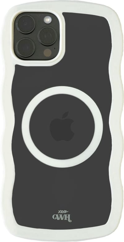 xoxo Wildhearts Magnetische Wavy Case - Creme telefoonhoesje - Geschikt voor iPhone 12 Pro Max MagSafe - Golvend hoesje - Wolken hoesje - Schokbestendig - Cloud Case met magneet ring - Silicone case - Transparant / Creme / Beige
