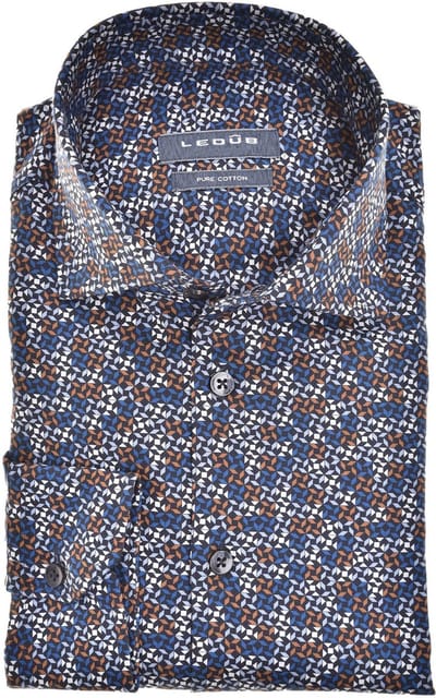 Ledub Overhemd Print Donkerblauw - Maat 42 - Heren - Overhemden Casual