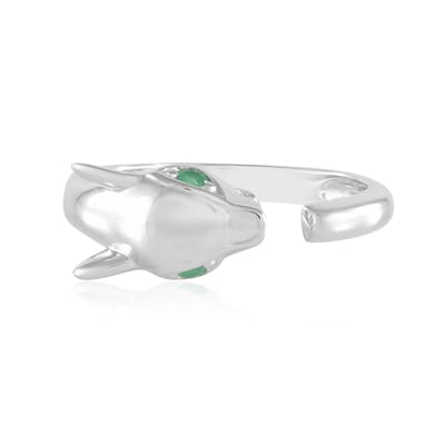 Cavill - Zilveren Damesring 925 Sterling Geplatineerd - 2 Zambia Smaragd Rond 0,062ct - Elegante Prongzetting 22x19mm