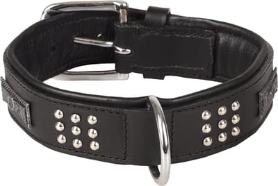 Flamingo Sedona Gevoerd;gevuld - Halsband Honden - Halsband Sedona Leder+fitting Zwart M 34-40cm 37mm - 1st - 128596 - 1st