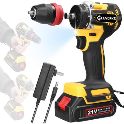 Geevorks 21V 2in1 perceuse au Lithium tournevis électrique outil électrique multifonction couple élevé 1pcs battery US Plug multicolore