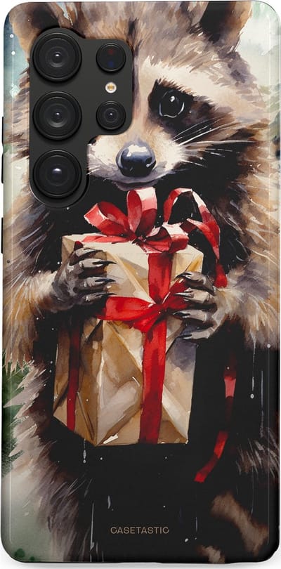 Casetastic hoesje geschikt voor Samsung Galaxy S25 Ultra - Dubbellaagse bescherming - Winter Wasbeer Presentje - Fashion Case - Zwart Grijs Taupe
