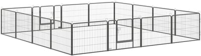 Merax Welpenren 16 Panelen – Hondenren Binnen & Buiten – Puppyren met 2 Deuren – Flexibel Hondenhek – Metalen Puppyren 60 cm Hoog – Grijs