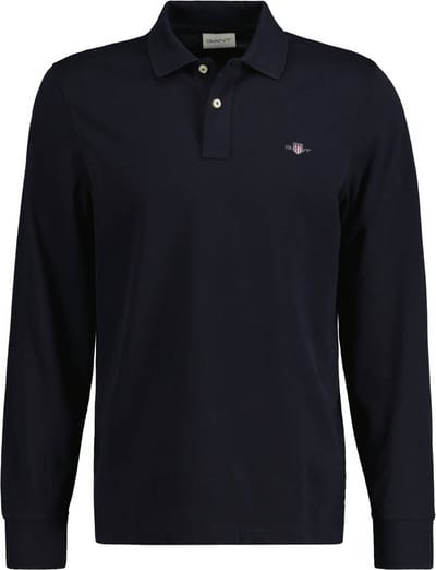 Gant Polo Long Sleeve Piqué Uni Fine Shield Embroidery Zwart / male