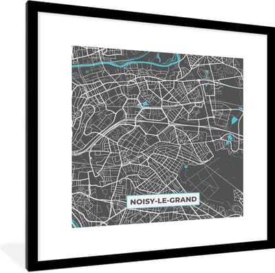Fotolijst incl. Poster - Plattegrond – Kaart – Stadskaart – Frankrijk – Noisy-le-Grand - 40x40 cm - Posterlijst