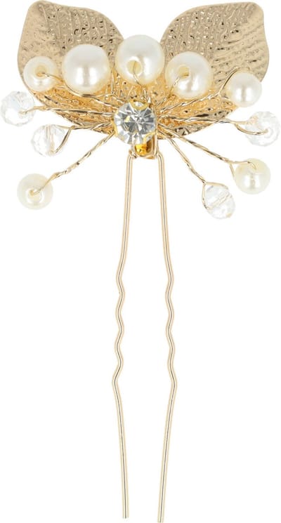 Haarsoires Haarspeld Haarpin 8cm - Bladvorm Parels - Goud