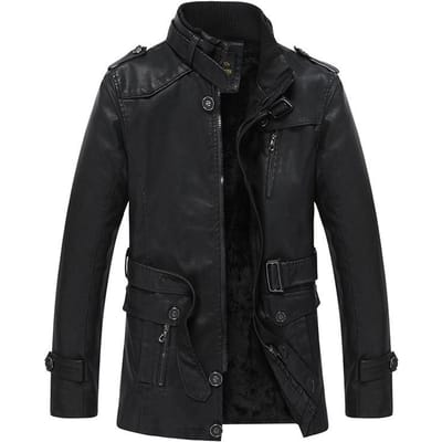 Populaire Heren Casual Leren Jas, Middelbare Leeftijd Velvet Verdikte Warme Leren Jas, Middellange Leren Windbreaker Jas 3XL black