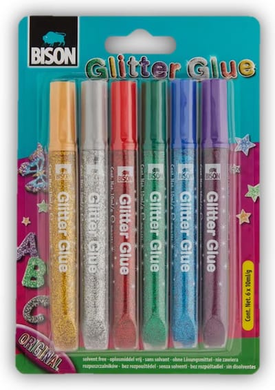 Bison glitterlijm | Knutselen | Knutsel lijm | Hobby | Lijm | Glitters | 6x10ml