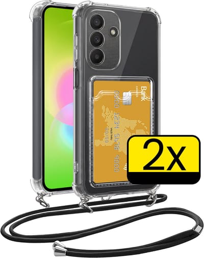 Hoesje Geschikt voor Samsung A27 Telefoonhoesje Met Koord Case Pashouder Siliconen - Hoes Geschikt voor Samsung Galaxy A27 Hoesje Met Kaarthouder - Transparant - 2 Stuks