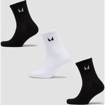 MP Unisex Crew Socks (3 Pack) - Black/White - UK 2-5