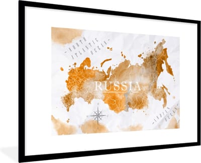 Poster in lijst - Fotolijst 120x80 cm - Posters - Rusland - Wereldkaart - Goud - Posterlijst zwart - Decoratie - Wanddecoratie woonkamer - Muurdecoratie slaapkamer