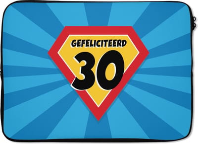 Laptophoes 14 inch - Feest - 30 jaar verjaardag - Cape - Laptop sleeve - Binnenmaat 33x23 cm - Zwarte achterkant