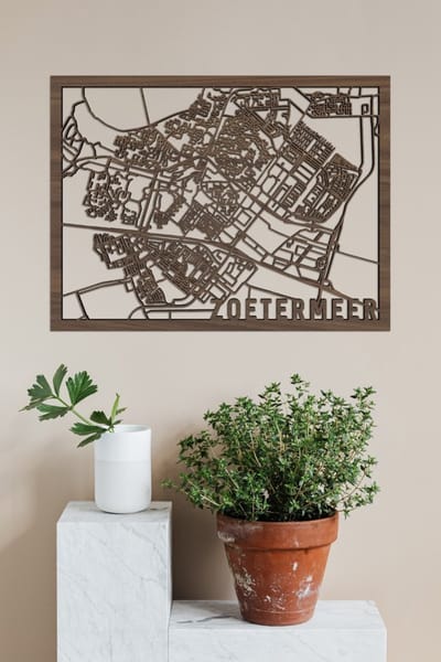 Houten Stadskaart Zoetermeer Notenhout 50x70cm Wanddecoratie Voor Aan De Muur City Shapes