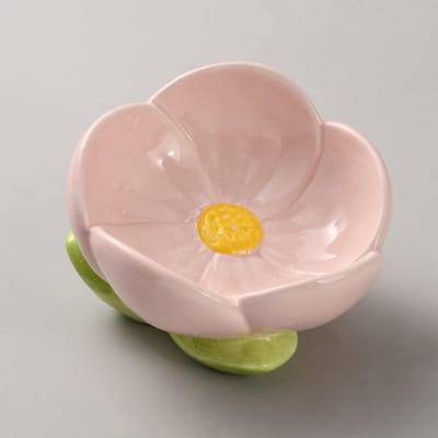 PandaHall Sieradenkom roze keramische ringhouder, bloemenkom, 11,4 x 10,6 x 8,2 cm, roze dienblad schaal voor kamer, decoratie, geschenk, sieradenorganizer