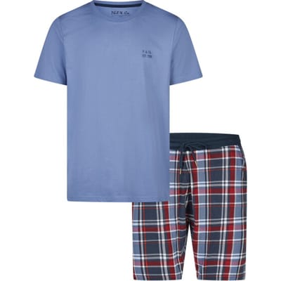 Phil & Co Essential Shortama Heren Korte Pyjama Set Blauw/Geruit - Maat M