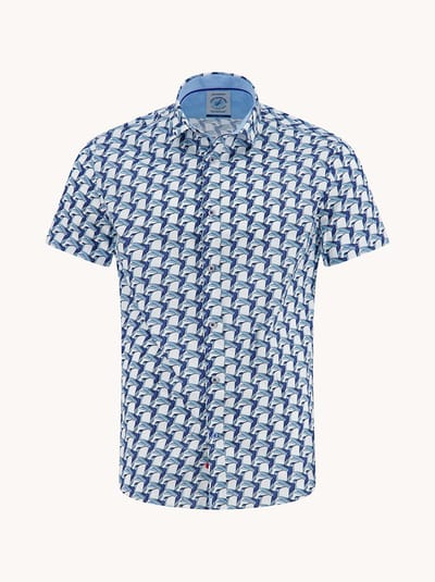 A Fish Named Fred Overhemd Korte Mouw Geometric Birds Cobalt  3XL