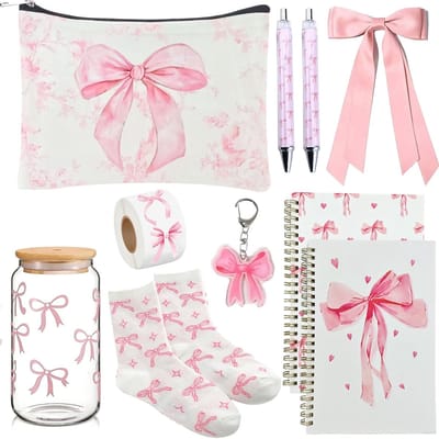 Strik Geschenkset Met Strikbeker Preppy Make-uptasje Strik Notitieboek Sleutelhanger Accessoires Met Motieven Van Strikjes Cadeaus Voor