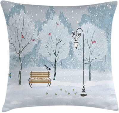 ABAKUHAUS Winter Kussenhoes – Dubbelzijdig bedrukt – 50x50 cm – Blauw-Beige