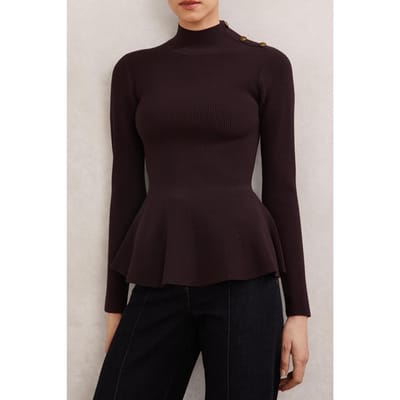 Reiss Peplum Knit Burgundy Size: XS | Long-Sleeved Tops Outlet | Dames | Paars