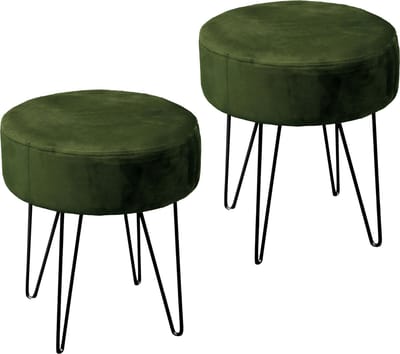 Unique Living Kruk Davy - 2x - velvet - groen - metaal/stof - D35 x H40 cm