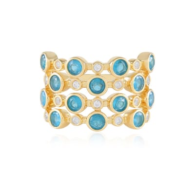 Cavill - Brede Zilveren Ring - 925 Sterling Zilver - Neon Blauwe Apatiet 1,44 ct & Zirkonen 0,29 ct - Briljant Geslepen Edelstenen - Elegant Sieraad
