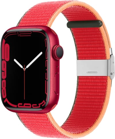 Nylon bandje - geschikt voor Apple Watches 1/2/3/4/5/6/7/8/9/SE/SE 2 met case size 38 mm / 40 mm / 41 mm en Watch 10 (42 mm) - felrood