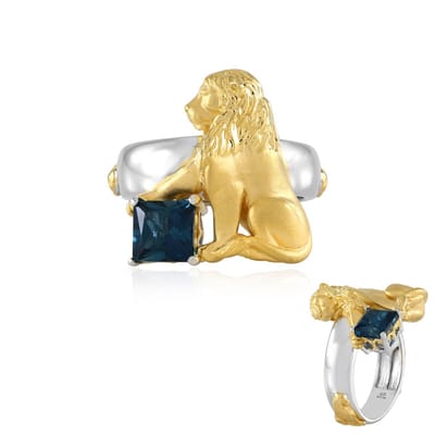 Cavill - 925 Sterling Zilver Ring - Palladium - 1,715 ct London Blauwe Topaas Princess Geslepen - Leeuwenpatroon Elegant Design - Duurzame Zetting