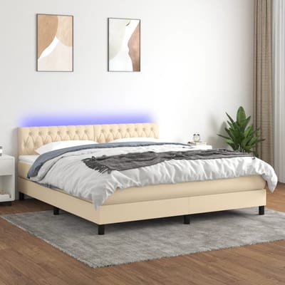 vidaXL - Boxspring - met - matras - en - LED - stof - crèmekleurig - 160x200 - cm