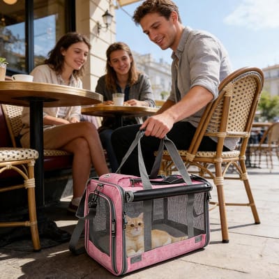 Huisdier Draagtas - Reismand Kat - Veilig Vervoer - Optimale Ventilatie - 46 x 30 x 30 cm - Roze