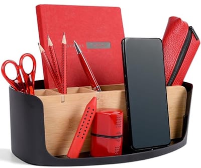 ECO Bureau-Organizer - Tafel en Kantoor Organizer met Telefoon- en Tablet Houder, Pennenhouder, Brievenbak voor Thuiskantoor - Ellips Zwart