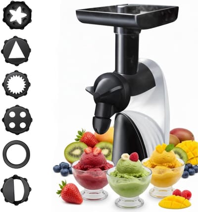 IJsmachine - IJsmaker - Softijs Machine Voor Thuis - Inclusief Recepten - 6 Verschillende Opzetstukken - Wit/Zwart