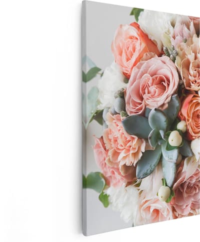 Artaza Canvas Schilderij Bloemen - 80x120 cm - Groot - Wanddecoratie Boeket - Muurdecoratie Rozen - Kamer Accessoires Woonkamer
