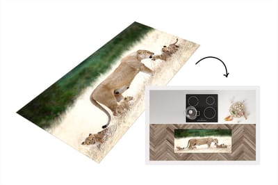 Keukenloper - Loper keuken - Leeuw - Gras - Welp - Familie - 120x50 cm - Keukenloper vinyl