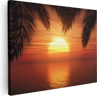 Artaza Canvas Schilderij Strand Zee - 40x30 cm - Klein - Wanddecoratie Zonsondergang - Muurdecoratie Woonkamer - Kamer Accessoires