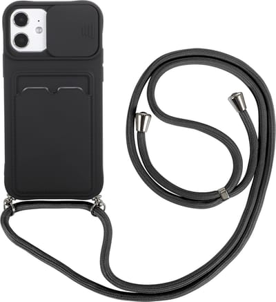 Hoesje geschikt voor iPhone SE 2020 - Backcover - Koord - Pasjeshouder - Portemonnee - TPU - Zwart