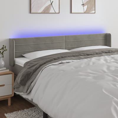 vidaXL - Hoofdbord - LED - 203x16x78/88 - cm - fluweel - lichtgrijs