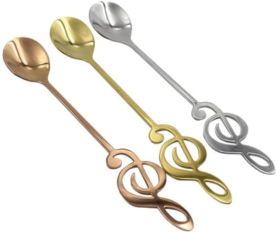 Dailygoods- Koffielepel 6 stuks - Roestvrij Stalen Theelepel - Muzieknoot Design - Dessertlepel - Tafelgerei - Afmetingen 160 x 26 mm