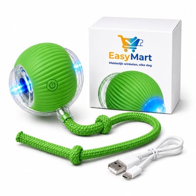 EasyMart Automatische Kattenbal – Interactief Kattenspeelgoed met LED & Touw – Zelfrollende Elektrische Speelbal – 3 Speelmodi – USB-C Oplaadbaar – Voor Binnenkatten – Groen