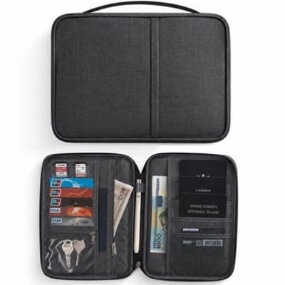 Reisportemonnee - Canvas Reisportefeuille en Paspoorthouder - Paspoort Tasje - Travel Wallet - Document Organizer - Etui – Hoesje - Donkergrijs - LOUZIR