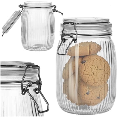 KADAX glazen pot 950ml, 1 stuk, glazen voorraadpot met draaidop, grote voorraadpot met deksel, voorraadpot met draaidop, koekjespot