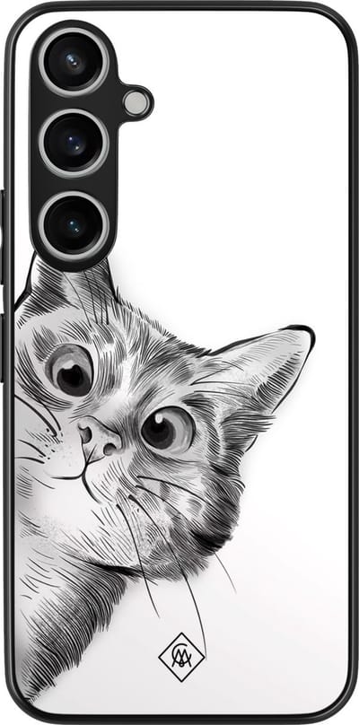 Casimoda® hoesje - Geschikt voor Samsung Galaxy A35 5G - Peekaboo Kat - Zwart TPU Backcover - Kat - Grijs