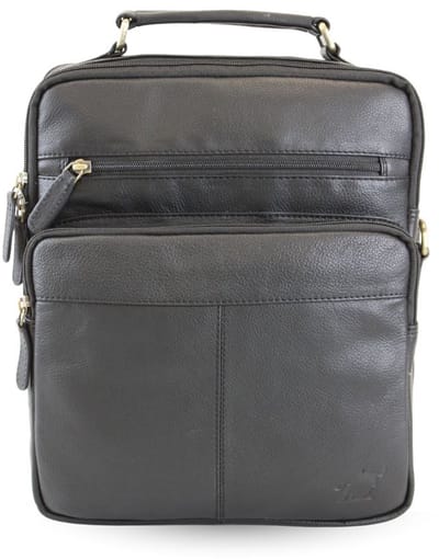 Fana Bags Leren Heren Schoudertas Zwart - Herentas met Handvat & Schouderband - Werktas Leder