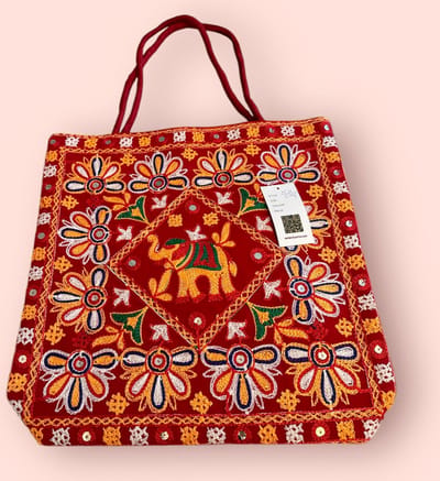 Schoudertas - Vedantan - Damesschoudertas - 40 x 40 cm - Katoen - Kleurrijk borduurwerk - Etnisch Cadeau - Kerst - Feest - WeekendTas - Shopper - Reistas - Tote bag -Draagtas - Ritssluiting