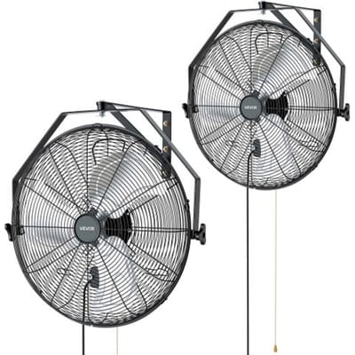 VEVOR 2x 120W Industriële Wandventilator 60 cm, 7 m/s Oscillerende Wandventilator met 3 Snelheden & Verstelbare Kantelhoek, Commerciële Industriële Ventilator voor Werkplaats, Garage, Magazijn, Sportschool, Zwart
