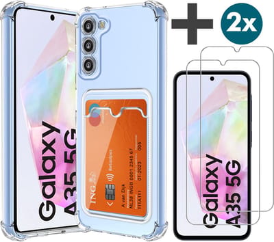 Hoesje met 2 Stuks Screenprotectors Geschikt voor Samsung A35 Hoesje Met Pashouder Siliconen Shockproof Case - Arara Backcover- Transparant