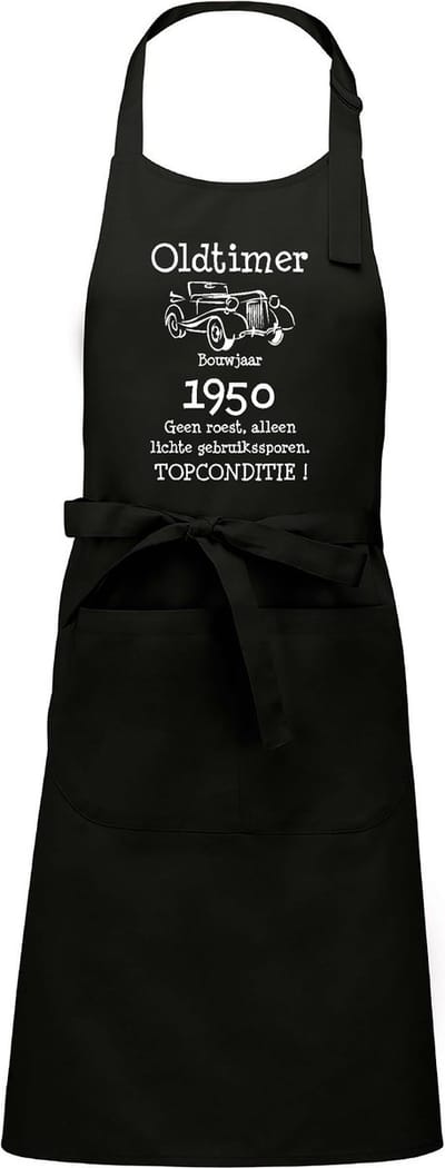 mijncadeautje - Luxe - Keuken - Kook - Barbecueschort - Leeftijd - geboortejaar - verjaardag en feest - kado - Oldtimer 1950 - zwart