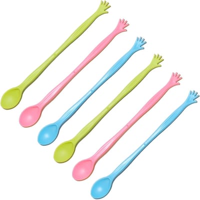 Set van 6 gekleurde plastic lepels, kleine lepels, theelepels, eierlepels en dessertlepels voor dagelijks gebruik
