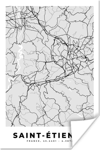 Poster Frankrijk - Plattegrond - Kaart - Saint-Étienne - Stadskaart - 120x180 cm XXL